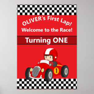 1st Birthday Race Car Party Poster Editable