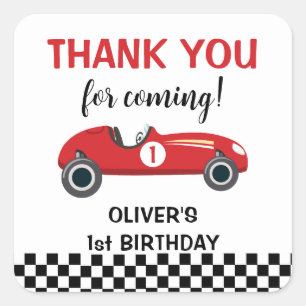 1st Birthday Racing Car Thank You Square Sticker