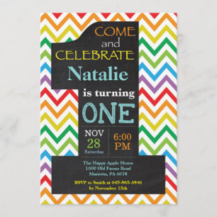 1st Birthday Rainbow Chalkboard Invitation