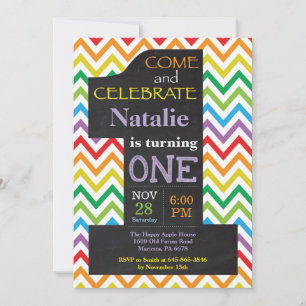 1st Birthday Rainbow Chalkboard Invitation