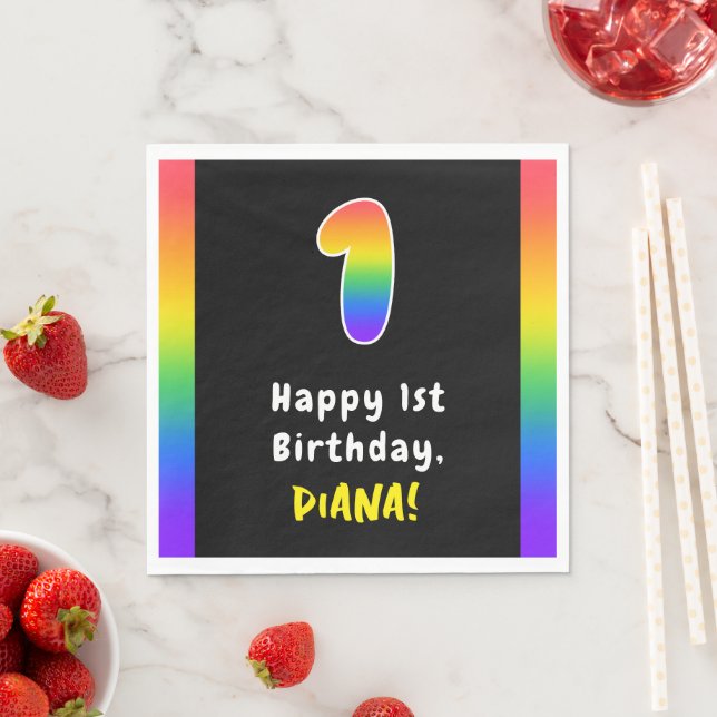 1st Birthday: Rainbow Spectrum # 1, Custom Name Napkin (Insitu)