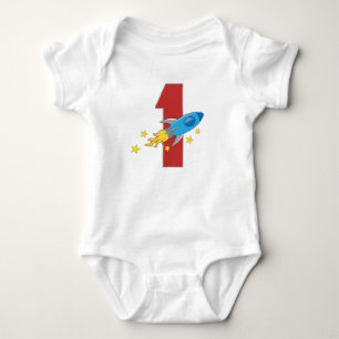 1st Birthday Retro Rocket Baby Bodysuit