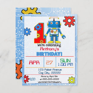 1st Birthday Robot Invitation