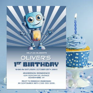 1st Birthday Robot Theme Party Invitation