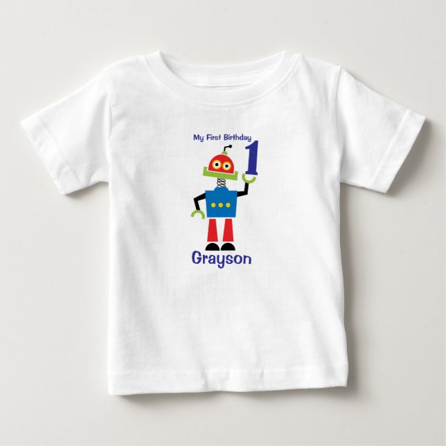 1st Birthday Robot Tshirt (Front)