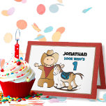 1st Birthday Rodeo Cowboy Wild West Fun Cartoon   Card<br><div class="desc">Rodeo or Wild West theme for his first birthday?  This adorable card will make everyone smile :)</div>