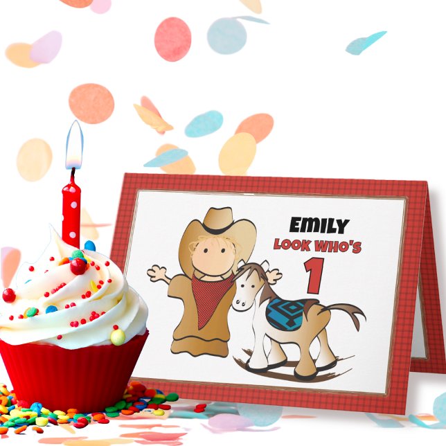 1st Birthday Rodeo Cowgirl Western Rocking Horse Card (Creator Uploaded)