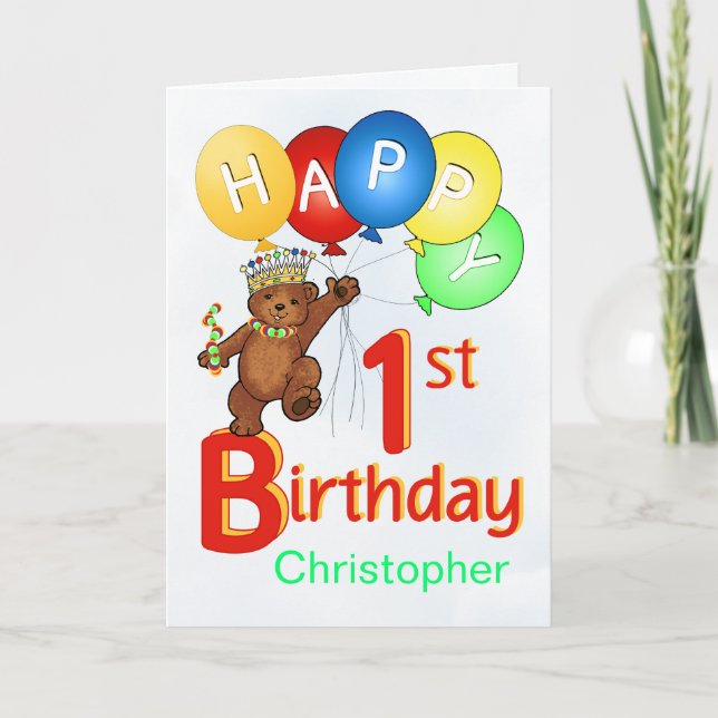 1st Birthday Royal Teddy Bear Card (Front)