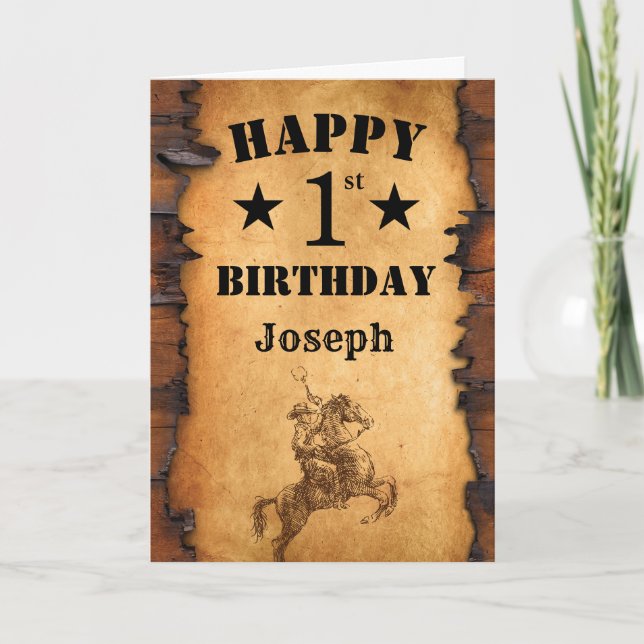 1st Birthday Rustic Country Western Cowboy Horse Card (Front)