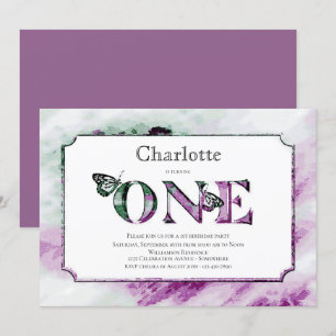 1st Birthday Rustic Purple Green Party Invitation