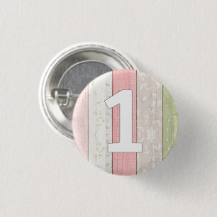 1st Birthday Rustic Sage Green & Pink Floral Wood 3 Cm Round Badge