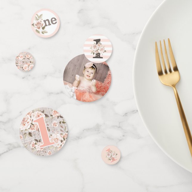 1st Birthday Rustic Wood Shabby Chic Roses Floral Confetti (Group)