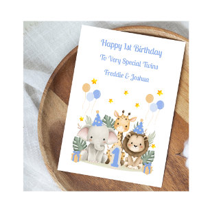 1st Birthday Safari Leaf Animals Birthday Card