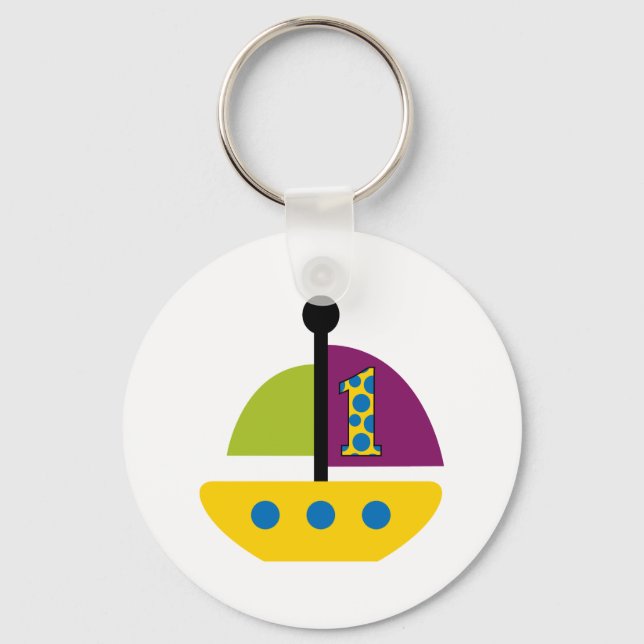 1st Birthday Sailboat Key Ring (Front)