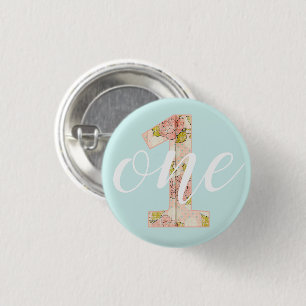 1st Birthday Shabby Chic Roses Cottage Floral Baby 3 Cm Round Badge
