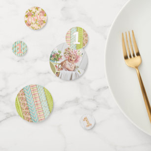 1st Birthday Shabby Chic Roses Rustic Wood Floral Confetti