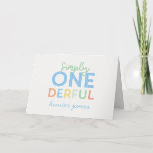 1st birthday simple onederful colourful typography card