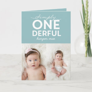 1st birthday simple onederful colourful typography card