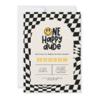 1st birthday smile face retro black white groovy