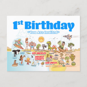 1st Birthday SoCal Invitation Postcard