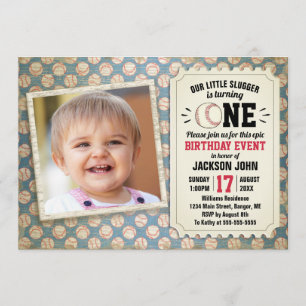 1st Birthday Sports Baseball Slugger Photo Invitation