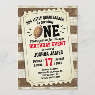 1st Birthday Sports Football Ticket Rustic Brown Invitation