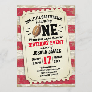1st Birthday Sports Football Ticket Rustic Red Invitation