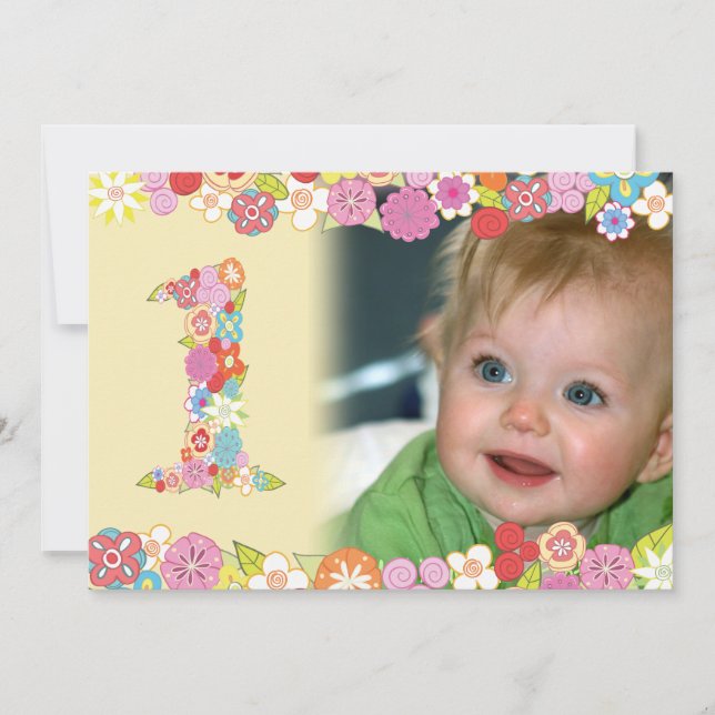 1st Birthday Spring Blooms Girls Photo Invite (Front)
