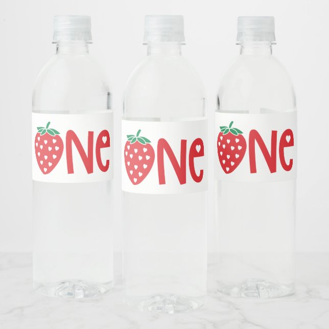 1st Birthday Strawberry Theme Sweet One Water Bottle Label (Bottles)