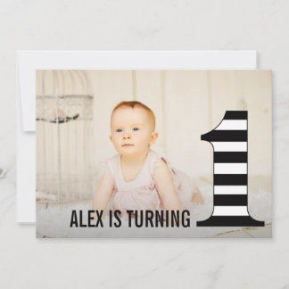 1st Birthday Stripes Number One Photo Invitation