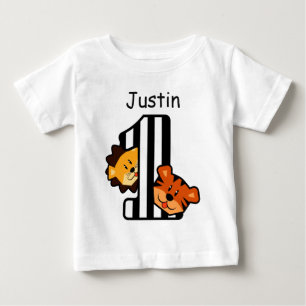 1st Birthday STRIPES Tiger and Lion 1 Year Old A6 Baby T-Shirt