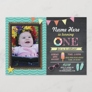 1st Birthday Summer Lolly Swim Photo Party Invite