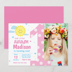 1st Birthday Sunshine Party invite with photo
