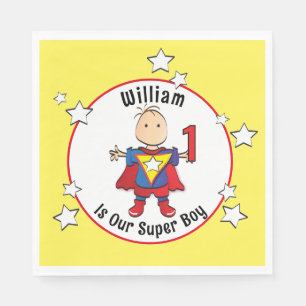 1st Birthday Super Boy Cartoon Superhero Party Napkin