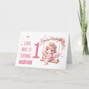 1st Birthday Sweet Pink Girl Angel Card