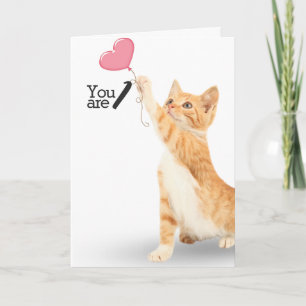1st birthday tabby cat card