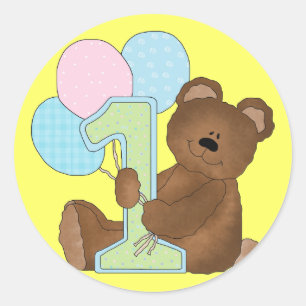 1st Birthday Teddy Bear (3) Classic Round Sticker