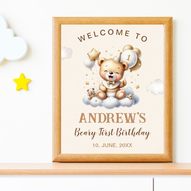 1st Birthday Teddy Bear Birthday Boy Poster (Creator Uploaded)