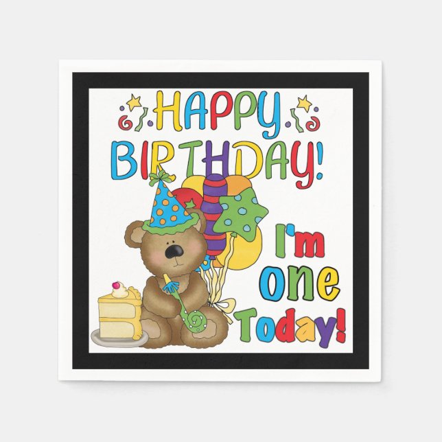 1st Birthday Teddy Bear Birthday Paper Napkins (Front)