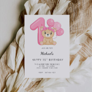 1st Birthday, Teddy Bear Invitation
