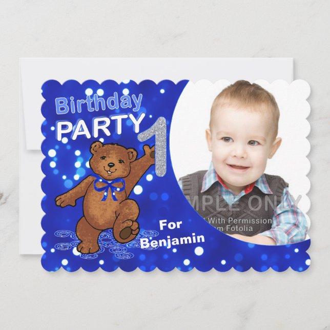 1st Birthday Teddy Bear Party Custom Photo Invitation (Front)