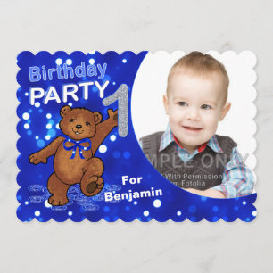 1st Birthday Teddy Bear Party Custom Photo Invitation
