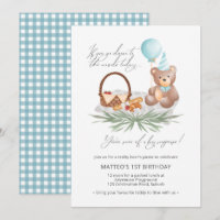 1st Birthday Teddy Bear Picnic Blue Gingham