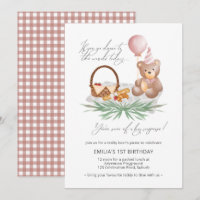 1st Birthday Teddy Bear Picnic Pink Check