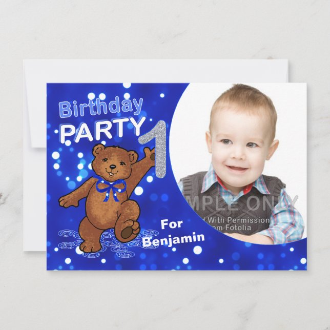1st Birthday Teddy Bears Party, Custom Photo Invitation (Front)