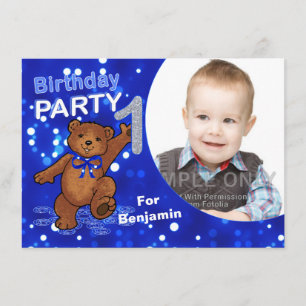 1st Birthday Teddy Bears Party, Custom Photo Invitation