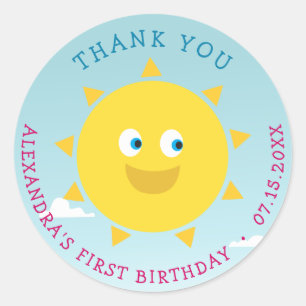 1st Birthday Thank You Sun Classic Round Sticker