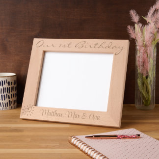 1st Birthday Triplets, Twins, Names, Photo, 10x8" Etched Frames