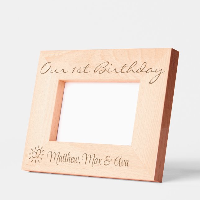 1st Birthday Triplets, Twins, Names, Photo, 6x4",  Etched Frames (Left)