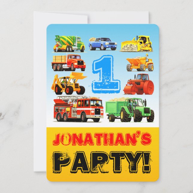 1st Birthday Truck Party Invitation (Front)